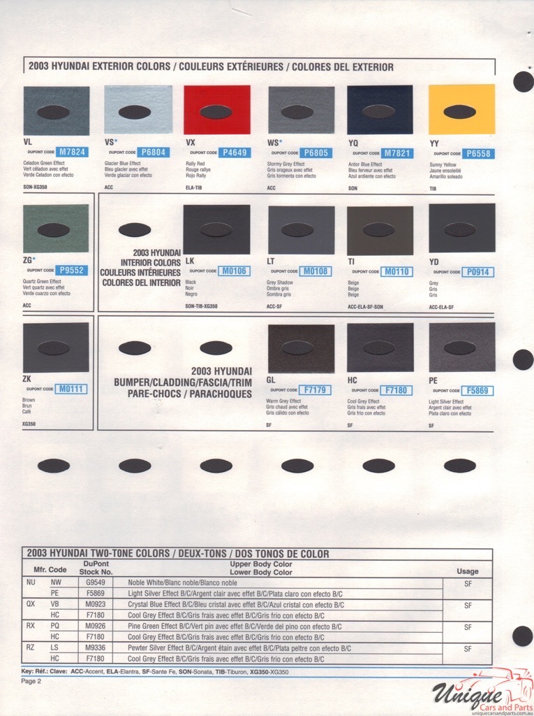 2003 Hyundai Paint Charts DuPont 2